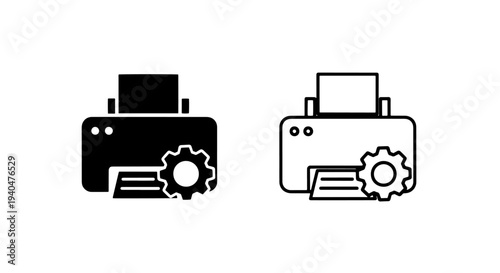 Printer with gear icon - printing and settings concept
