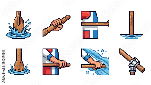 Pixel art kayaking: paddling techniques and water motion