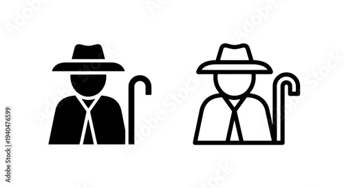 Man with hat and cane icon - elderly person symbol