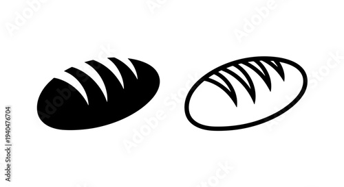 Two loaves of bread, solid and outline icons