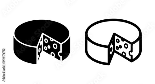 Round cheese icon with slice, solid and outline