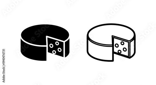 Round cheese icon with slice, solid and outline