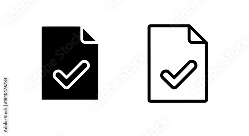 Document with check mark icon set, approval and confirmation symbols