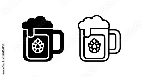 Beer mug icon with hop symbol, craft beer and brewery graphics