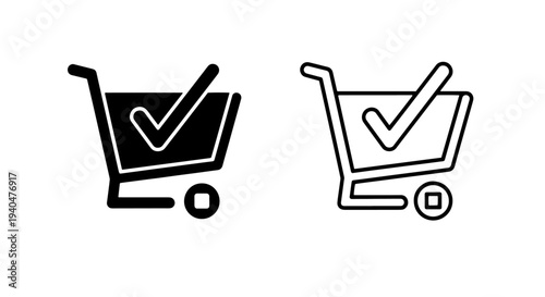 Shopping cart with check mark icon, purchase confirmation symbol