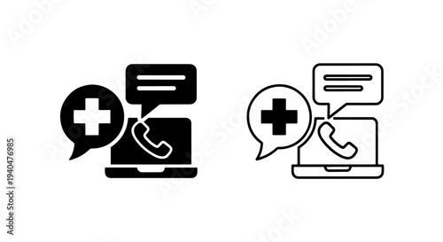 Medical health icon laptop with phone and chat symbol