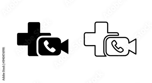 Medical health call icon with cross and phone