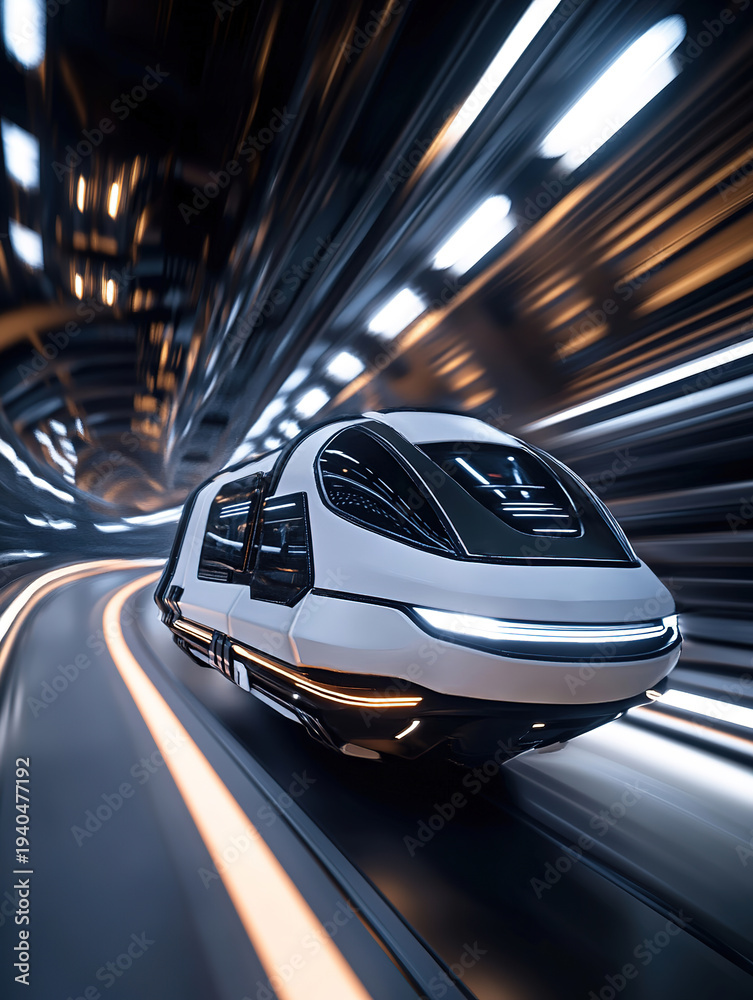 Fototapeta premium Futuristic underground tunnel transport maglev train