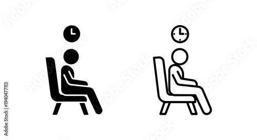 Person sitting on chair with clock icon for waiting or time