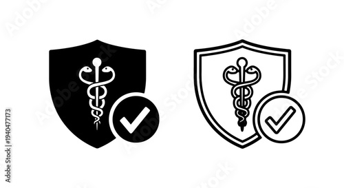 Medical shield with caduceus and checkmark icon