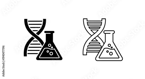 Dna helix next to flask icon for molecular biology