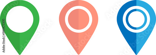 Colorful map pin icons in green, orange, and blue for navigation