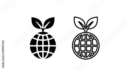 Earth globe with growing plant icon, ecology concept