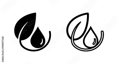 Leaf and water drop icon, natural hydration concept