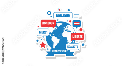 International Day of the Francophonie Colorful Language Celebration Sticker Vector with Globe and French Words