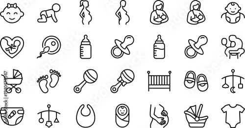 Baby thin line icons