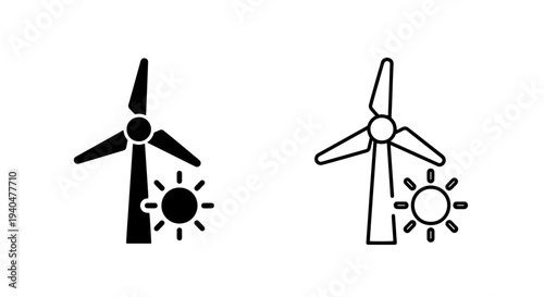 Wind turbine and sun icon: renewable energy symbol