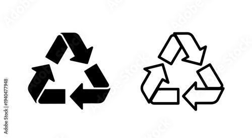 Recycle symbol icons - solid black and outline style