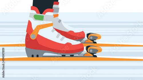 Colorful flat design ski boots on cross country skis in motion