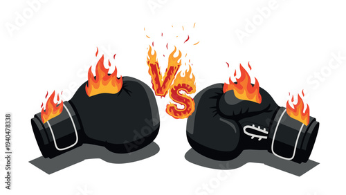 Fiery boxing gloves clash with burning flames in dynamic battle scene