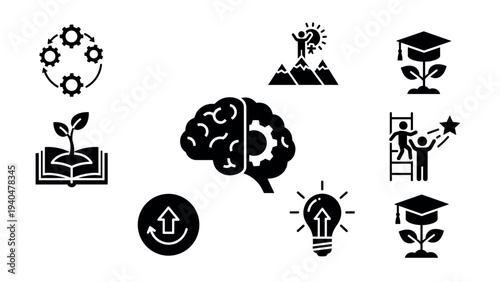 Innovative learning and growth icons: achieving success through knowledge and creativity