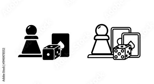 Game icons set: pawn, dice, and playing cards