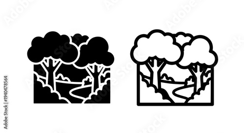 Stylized forest landscape icon - nature scene