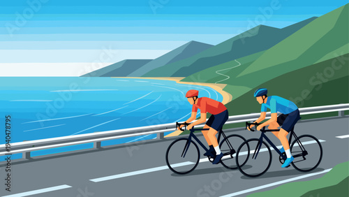 Cyclists enjoy a coastal ride on a scenic oceanfront highway