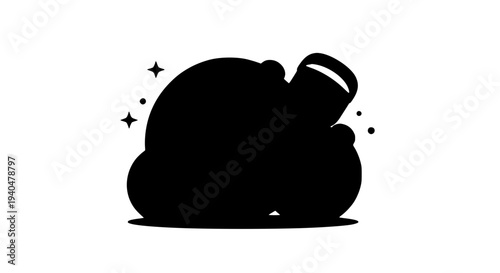 Cloud with pipe silhouette and sparkles featuring magic, fantasy, whimsy with cartoon and simple elements for