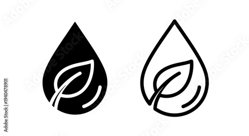 Water drop with leaf icons: eco-friendly and nature symbol