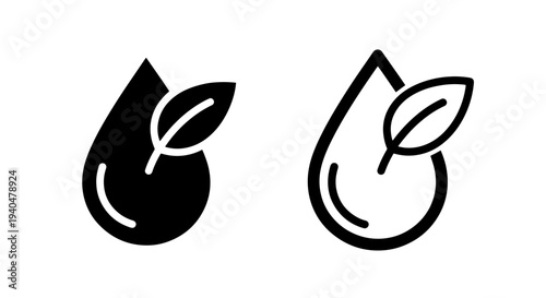Two water drop and leaf icons: environmental and nature concepts