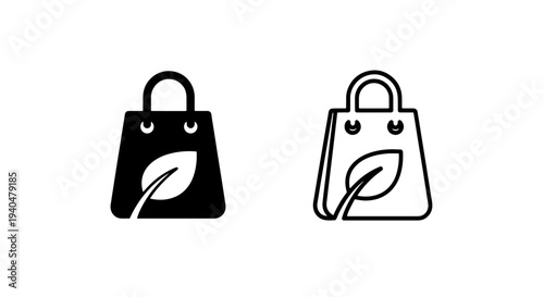 Stylish eco-friendly shopping bag icon with leaf design for sustainable commerce