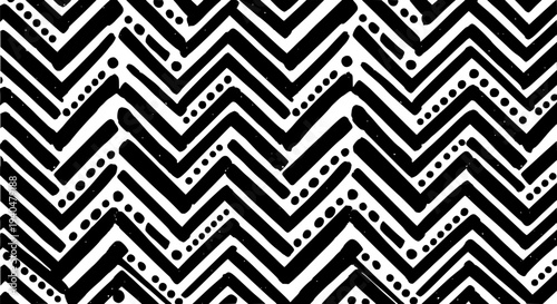 Zigzag pattern with dots in black and white, hand-drawn textured graphic resource. featuring background, design,