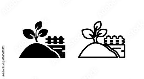 Growing plant with fence icon for garden, agriculture, and nature concepts