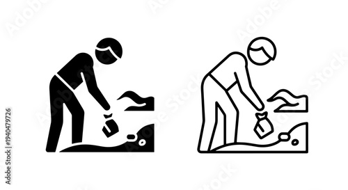 Person picking up litter icon for environmental protection