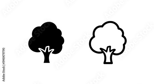 Black and outline tree icons for nature, environment, and ecology designs