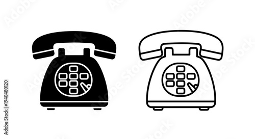 Retro rotary dial telephone icons for vintage communication design