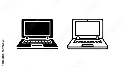Modern laptop computer icons representing digital work and study