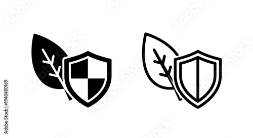 Eco-friendly shield and leaf icons for environmental protection concept