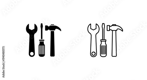 Wrench screwdriver hammer tool icons set for service and repair