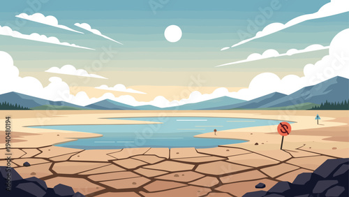 Arid landscape with dried lake and mountains under clear sky