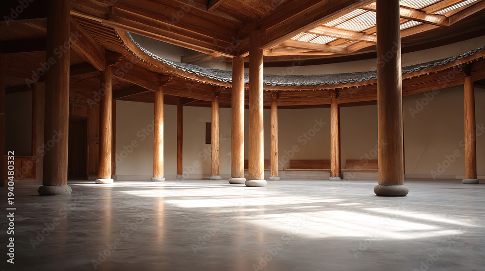 Fototapeta premium Traditional Chinese wooden structure entrance hall architectural space