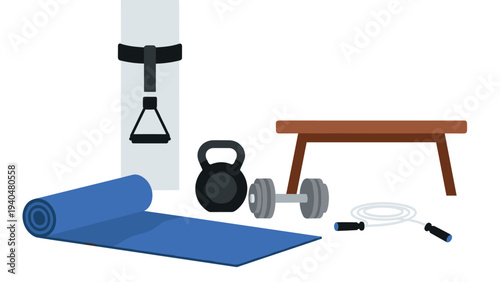 Home gym essentials: flat design fitness equipment collection
