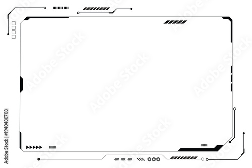 HUD frames black user interface elements design modern technology futuristic control panel screen digital hologram window gaming menu touching cyber monitor set on white background.