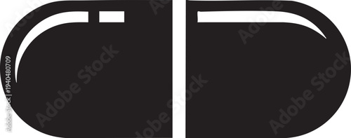 Black capsule pill icon for medicine healthcare treatment minimalist vector graphic transparent background