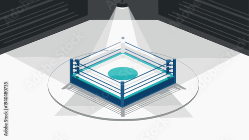 Isometric boxing ring in spotlight with shadow play in arena setting