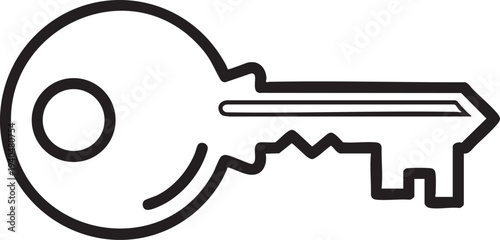 Simple line art key icon, security symbol, isolated on transparent background