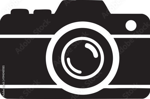 Black camera icon on transparent background