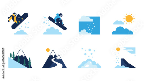 Winter sports and mountain icons collection for snowy adventures
