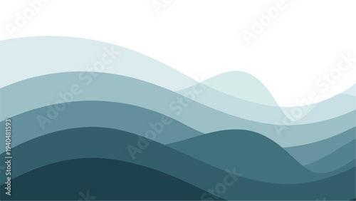 Abstract graphic illustration of layered blue wavy lines on a white background with a minimalist design and calming color palette.